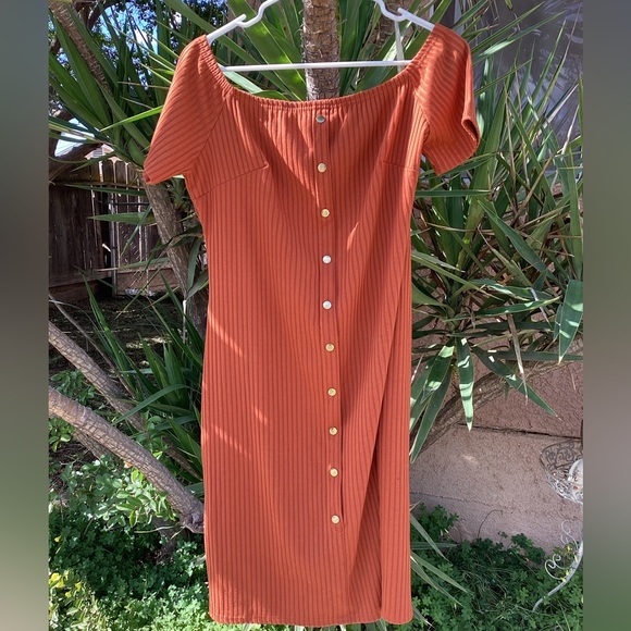 Orange Off the Shoulder Dress - Picture 5 of 6